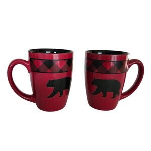 Red & Black Stoneware Mugs by White River Pro Bass Shops 16 oz Rustic Woodsy
